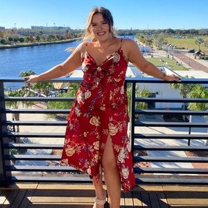 Women Spaghetti Strap Midi Satin Dresses Tie Front